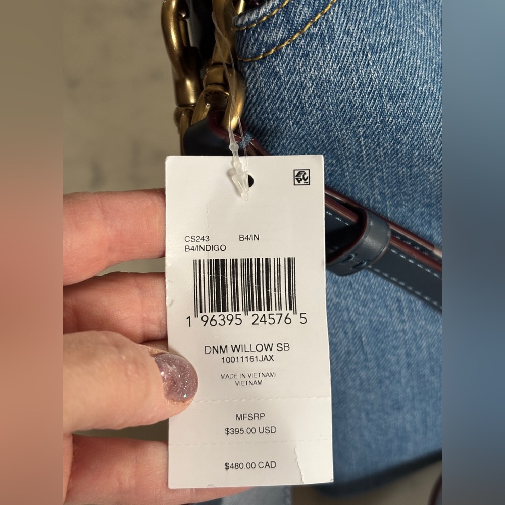 Coach Denim Shoulder Bag with Blue Leather Strap and Tan Tag - Picture 2 of 11